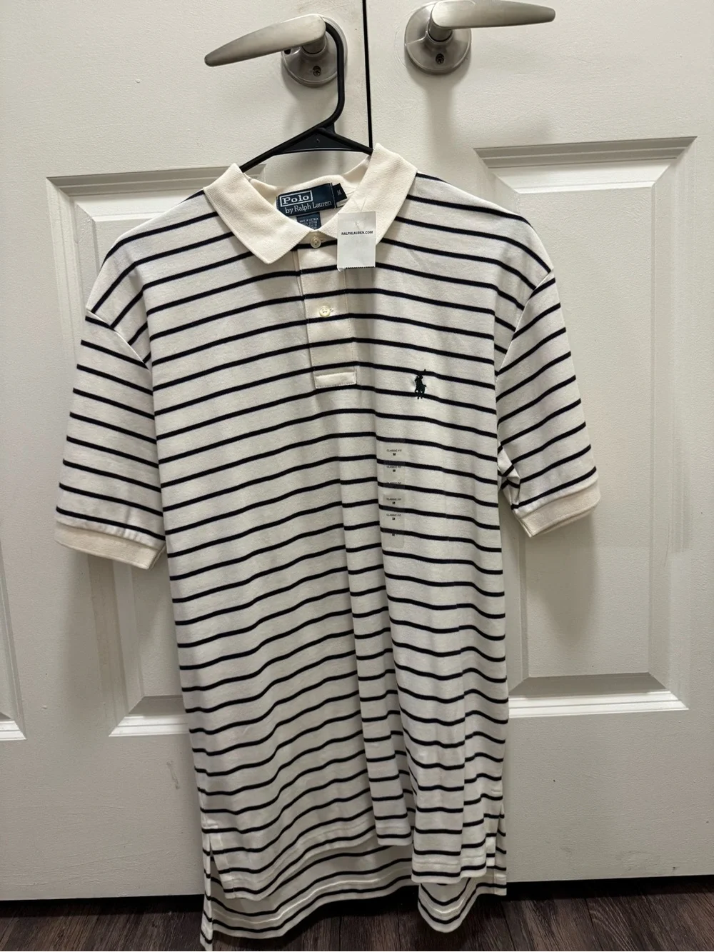 Polo by Ralph Lauren Cream & Navy Striped Classic Polo